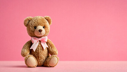 A cute teddy bear is an isolated and colorful studio background. 