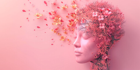 portrait of a person with flower in her hair 3d concept