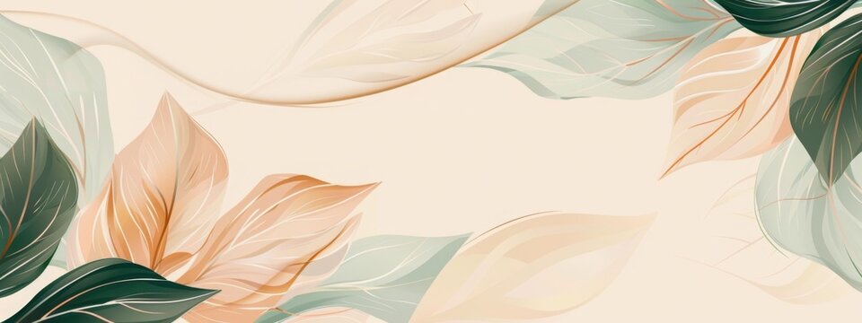 Fototapeta Green leaves background. Luxury beige and green abstract pattern, summer or spring nature ornament. Modern green mosaic. Art deco style. Elegant luxury wallpaper or banner