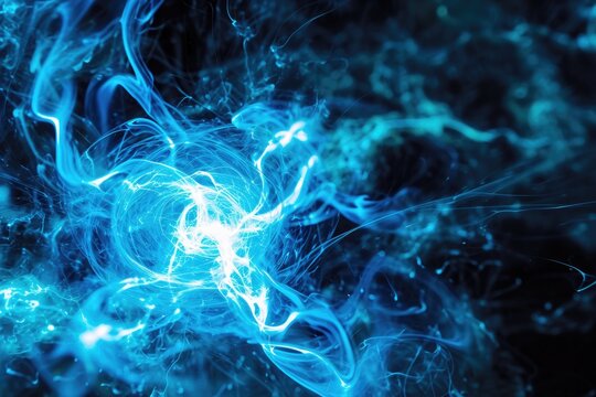 Electric Blue Plasma Ball in Abstract Space - Glowing Energy and Lightning Explosion