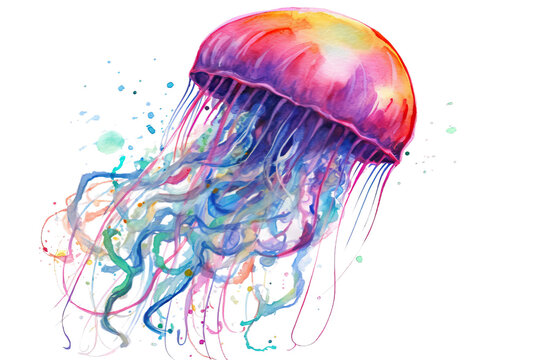 watercolor jellyfish illustration painting jellyfish white acrylic drawing medusa paper hand acrylic hand jellyfish painting background illustration white isolated drawn background