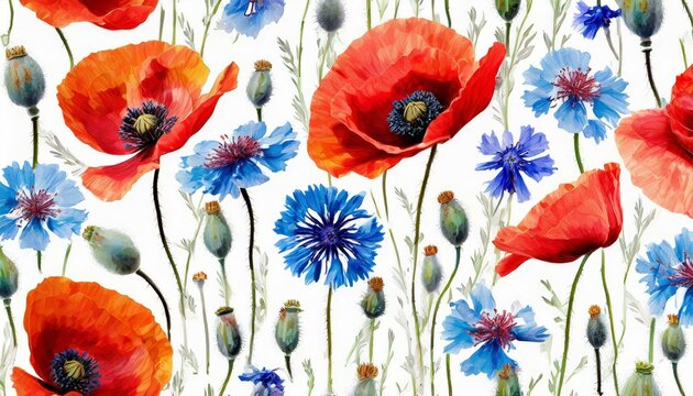 Chabry i maki na białym tle. Tapeta, tło, wz&oacute;r