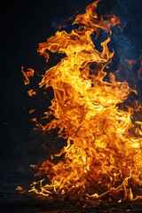 Fiery Inferno: Brilliant Flames on Black Background - Abstract Fire Element Texture