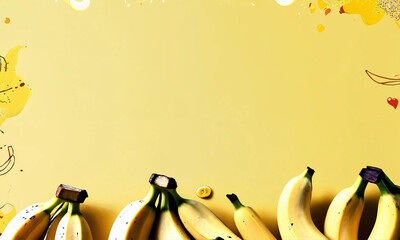 bananas. background with bananas. Birthday card template wi - obrazy, fototapety, plakaty