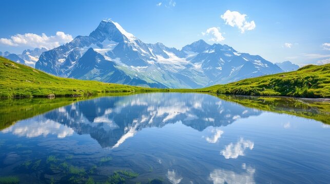 Majestic mountains reflected in a crystal-clear alpine lake