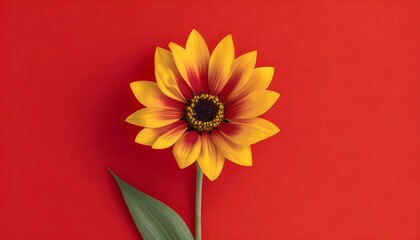 Sunflower with red background, empty space to text