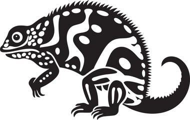 Ebony Essence: Chameleon Icon in Black Vector Stealth Stripes: Chameleon Black Logo Icon Design