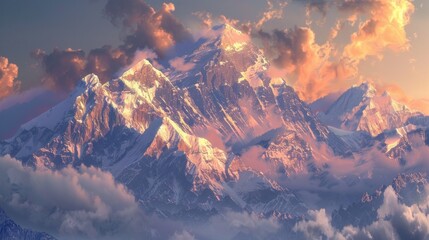 Sunrise illuminating the peaks of the Himalayas 