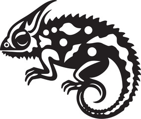 Ebony Evolution: Black Chameleon Logo Icon Design Stealthy Svelte: Chameleon Vector Silhouette in Black