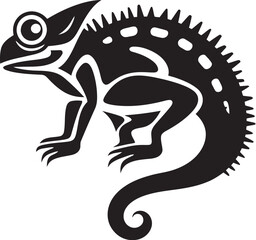 Stealthy Silhouette: Black Chameleon Logo Icon Design Midnight Majesty: Chameleon Vector Silhouette in Black