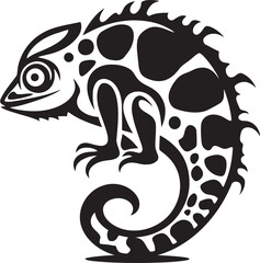 Obsidian Odyssey: Chameleon Silhouette in Black Emblem Eclipse Elegance: Black Chameleon Logo Icon Design