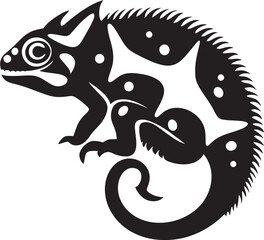 Noir Nouveau: Chameleon Silhouette in Black Emblem Obsidian Opus: Black Chameleon Logo Icon Design