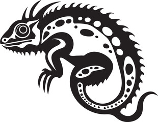 Stealthy Lizard: Black Chameleon Icon Emblem Obsidian Camouflage: Chameleon Silhouette in Vector