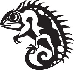 Obsidian Camouflage: Chameleon Silhouette in Vector Noir Reptilian: Black Chameleon Logo Design