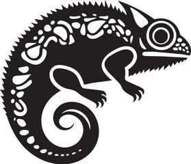 Midnight Morph: Chameleon Vector in Dark Tones Shadowed Shift: Black Chameleon Emblem Icon