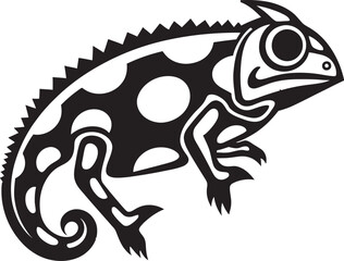Midnight Mastery: Black Chameleon Silhouette Design Camo Cryptic: Chameleon Vector Logo in Black