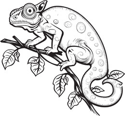 Stealthy Silhouette: Black Chameleon Logo on Twig Vector Icon Obsidian Observer: Chameleon on Dark Twig Emblem