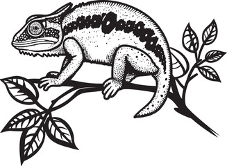 Stealthy Camo: Chameleon on Twig Icon Design Noir Blend: Black Chameleon Logo on Twig