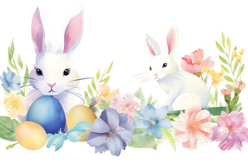 Naklejka na ściany i meble easter flowers element white vector cute banner kids rabbit decorative hand adorable watercolor card eggs doodle blooming spring easter collection background painted happy design