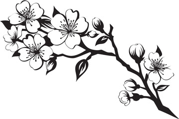 Midnight Sakura Majesty: Cherry Blossom Emblem in Black Vector Stealthy Cherry Blossom: Black Logo on Twig Icon