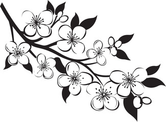 Shadowed Sakura Silhouette: Black Logo on Tree Branch Icon Midnight Sakura Majesty: Cherry Blossom Emblem in Black Vector