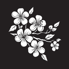 Midnight Sakura Majesty: Cherry Blossom Emblem in Black Vector Stealthy Cherry Blossom: Black Logo on Twig Icon