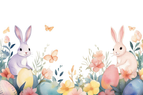 vector kids cute adorable butterfly painted easter design spring background happy collection rabbits element easter banner doodle flowers eggs card hand decorative watercolor