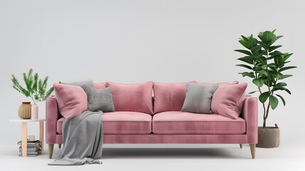 Modern velvet sofa furniture living room cutout transparent backgrounds 3d rendering png
