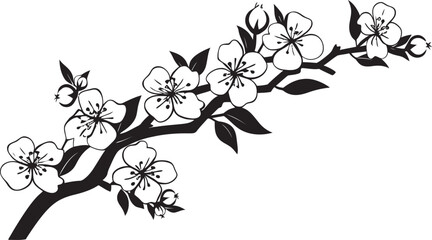 Noir Blossom Serenity: Cherry Blossom Vector Emblem in Black Obsidian Petal Perch: Black Logo on Cherry Blossom Tree Branch