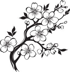 Ebony Sakura Silhouette: Cherry Blossom Icon on Black Twig Shadowed Sakura Serenity: Black Logo on Tree Branch Icon