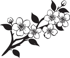 Midnight Bloom Majesty: Cherry Blossom Emblem in Black Vector Stealthy Cherry Blossom: Black Logo on Twig Icon