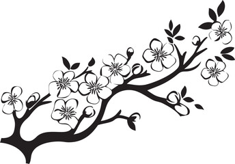 Shadowed Petal Perch: Cherry Blossom Vector Emblem Midnight Sakura Silhouette: Black Logo on Branch Icon