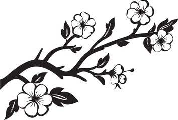 Midnight Sakura Silhouette: Cherry Blossom Icon in Black Stealthy Petal Perch: Black Logo on Tree Branch