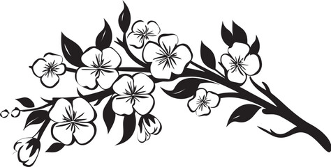 Darkened Bloom Bough: Black Logo on Twig Icon Noir Cherry Blossom: Cherry Blossom Emblem in Black