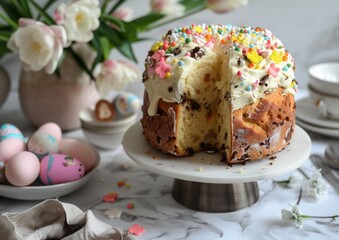 Obraz na płótnie Canvas panettone Easter cake, Easter eggs