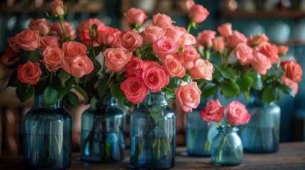Obraz premium Table Adorned With Vases of Pink Flowers