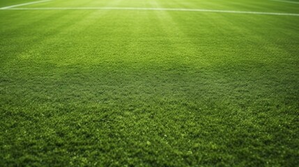 Obraz premium Green synthetic grass on soccer field with goal and shadow for optimal sports ground