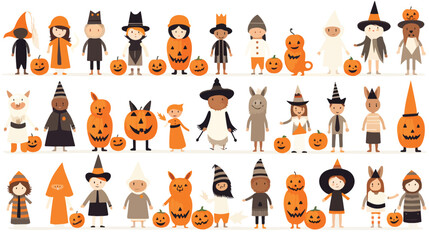 A whimsical pattern of trick-or-treaters in costume