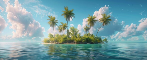 Small Island in the Middle of the Ocean - obrazy, fototapety, plakaty