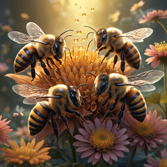 Bee making honey in hive