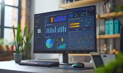 Fototapeta premium Monitor with web page showing a dashboard with colorful graphics