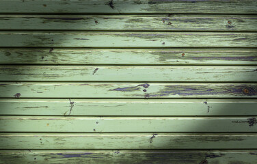 Fototapeta premium Horizontal retro background with wooden painted boards with cracked paint