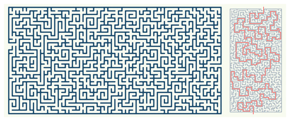 Labyrinth (maze) game vector with solution. Fun maze design vector graphic.