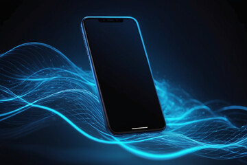 Modern smart mobile phone with waves - obrazy, fototapety, plakaty