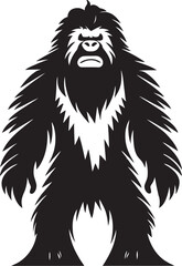 "Gentle Giant Grin: Playful Bigfoot Emblem" "Sasquatch Serenade: Charming Black Logo Icon Design"