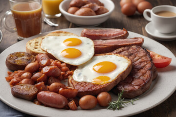 Typical full english breakfast food on plate - 758311571