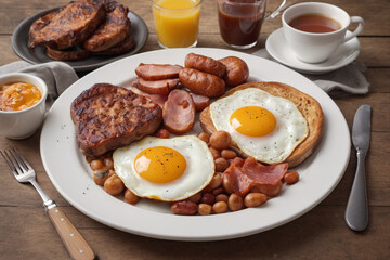 Typical full english breakfast food on plate - 758311580