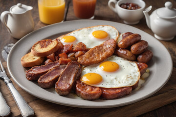 Typical full english breakfast food on plate - 758311583