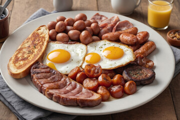 Typical full english breakfast food on plate - 758311594