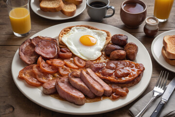 Typical full english breakfast food on plate - 758311597
